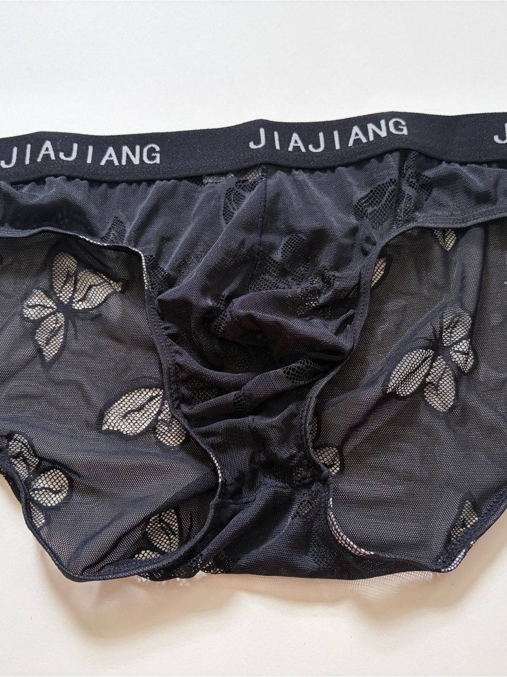 Jiajjiang Black Floral Sheer Mesh Men's Briefs
